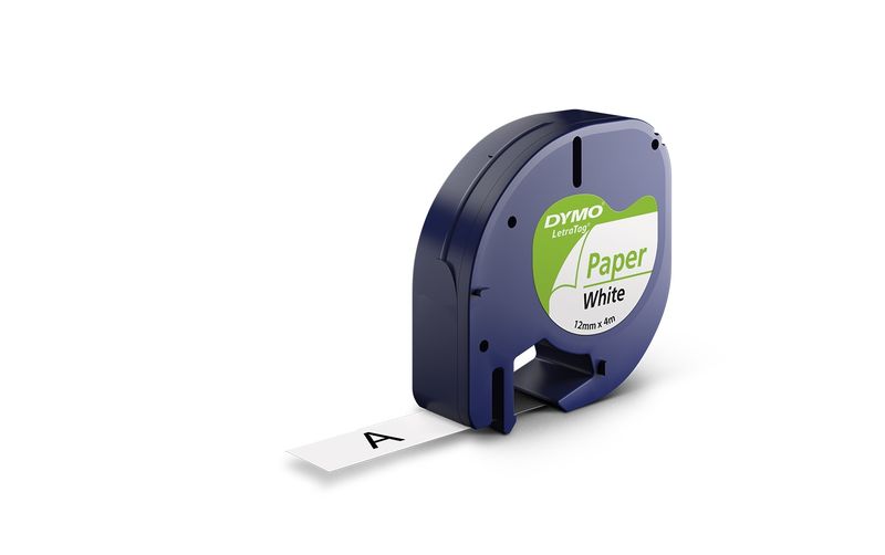 Dymo LetraTag 12mm x 4m Black on White Paper Tape Cassette