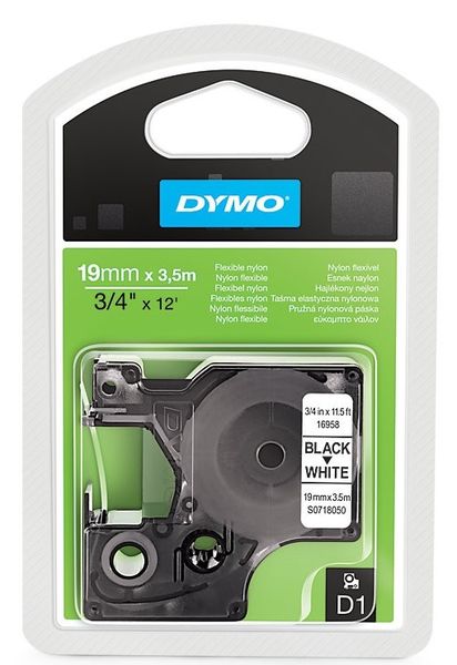 Dymo D1 19mm x 3.5m Black on White Flexible Nylon Tape