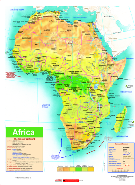 Parrot Magnetic Wall Map - Africa General Educational (1200 x 900mm)