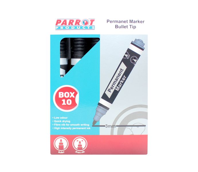Parrot Products Permanent Markers (Bullet Tip - Box 10 - Black)