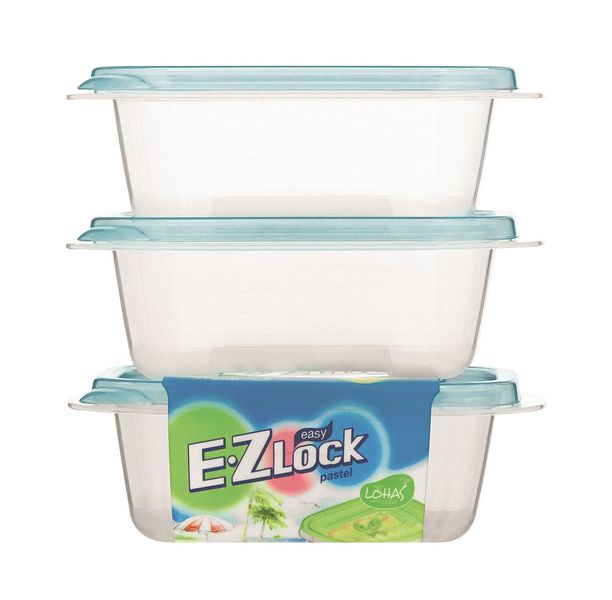 Lock &amp; Lock - EZ Lock - 3 Piece Rectangular Container Set - Blue - 270ml