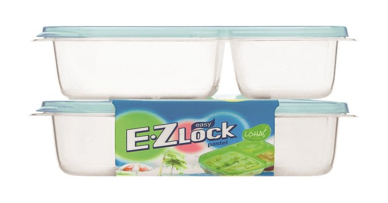 Lock &amp; Lock - EZ Lock - 2 Piece Rectangular Container Set With Built-In Dividers - Blue - 965ml