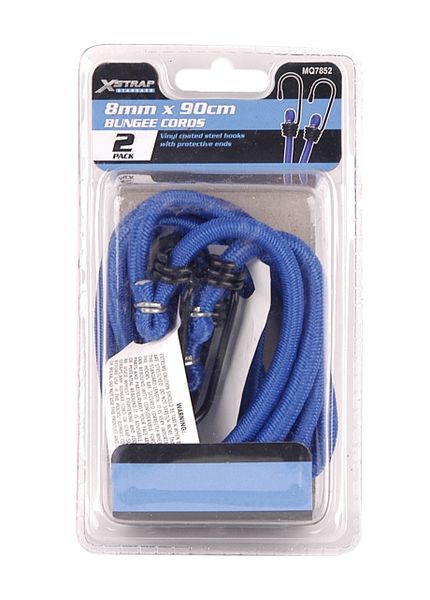 X-Strap - 90Cm X 8mm Round Bungee Cords - Blue - Set of 2 with steel hooks