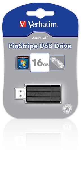 Verbatim PinStripe USB Flash Drive 16GB - Black