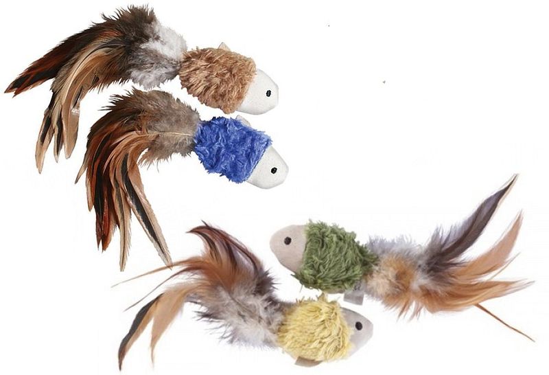 Kong - Natural Crinkle Plush Fish Toy With Feathers