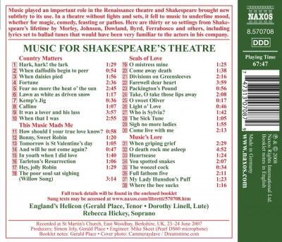 Music For Shakespeare's Theatre (CD)