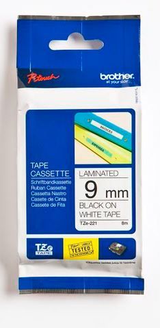 Brother TZe-221 Black on White Laminated Tape 9mm