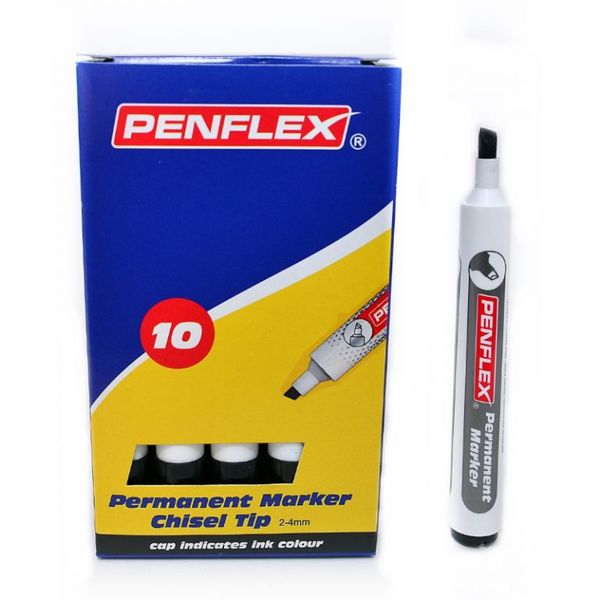 Penflex PM 15 Permanent Markers Chisel Tip Box-10 Black