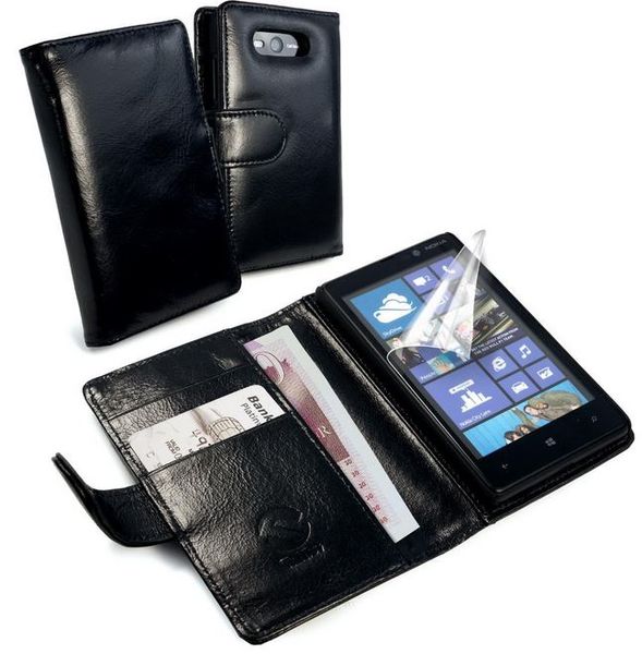Tuff-Luv Vintage Leather Wallet Style Case for Nokia 820 - Black
