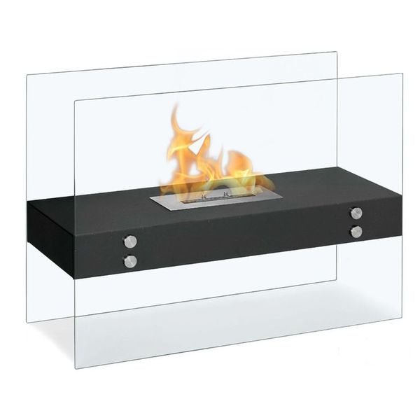 1green Floating Glass Freestanding Bio-Ethanol Fireplace - Black