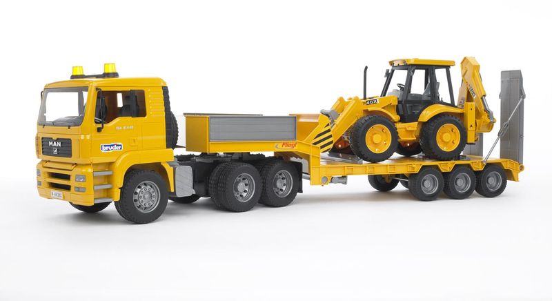 Bruder MAN TGA Low Loader Truck with JCB 4CX Backhoe Loader