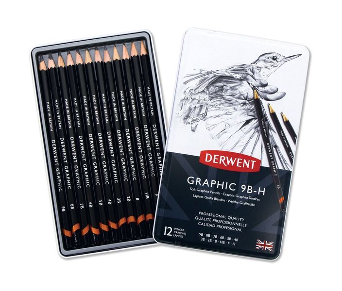 Derwent Graphic Soft Graphite Drawing Pencils, Set of 12, 34215