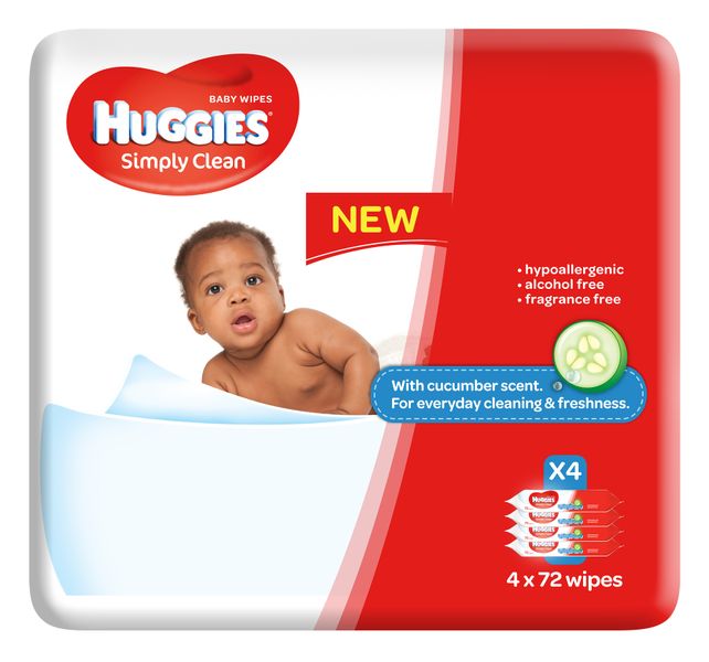 Huggies - Simply Clean Quad Baby Wipes - 4 X 72