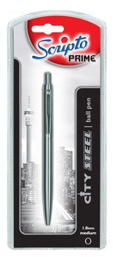 Scripto Prime "City Steel" Ballpoint Pen Medium Black Ink