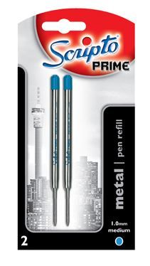 Scripto Prime Metal Refill Medium Blue Ink (Blister of 2)