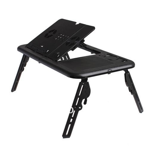 E Table Foldable &amp; Portable Laptop Stand With 2 USB Cooling Fan - Black