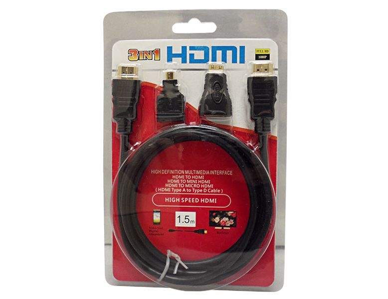 3 in 1 HDMI Full HD Cable with Mini &amp; Micro Adaptors