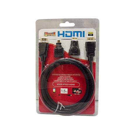 3 in 1 HDMI Full HD Cable with Mini & Micro Adaptors