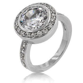 Miss Jewels - White Gold Rhodium Bonded Clear CZ Engagement Ring in Silvertone