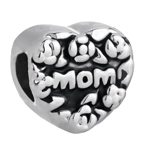 Pugster Silver Love Mom Heart Charm