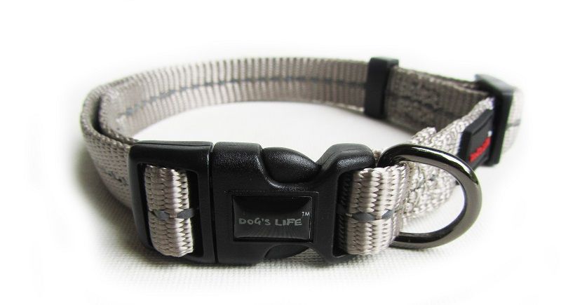 Dogs Life - Reflective Supersoft Webbing Collar - Grey - Large