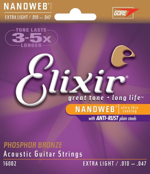 Elixir 16002 Nanoweb Phosphor Bronze Extra-Light Acoustic Guitar Strings
