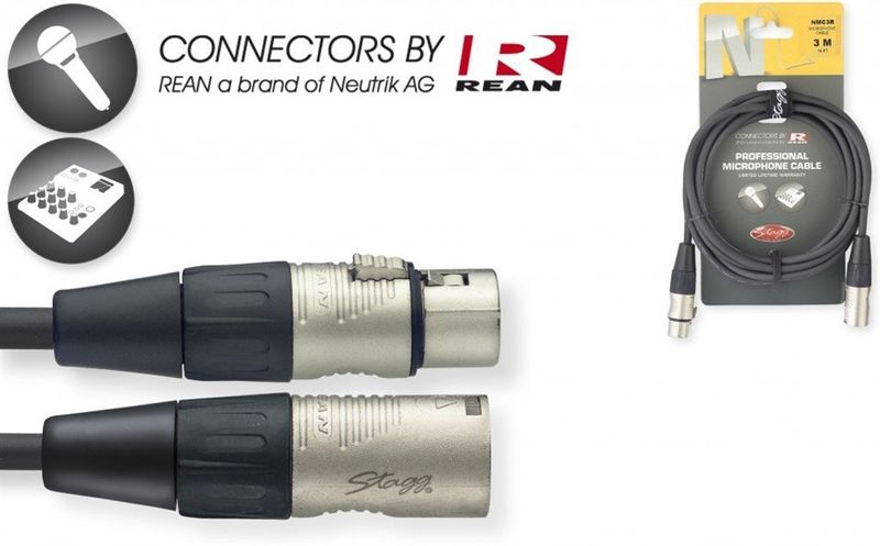 Stagg NMC3R 3M N-Series XLR Microphone Cable with Rean Connectors