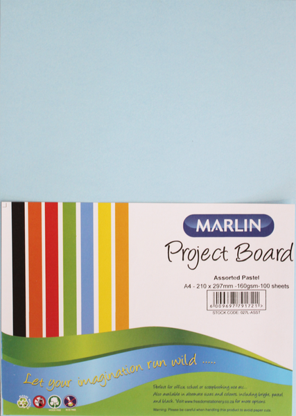 Marlin A4 Project Board 160gsm 100's - Assorted Pastel