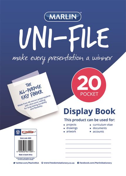 Marlin Uni-File A4 Soft Cover Display File - 20 Pocket (Set of 5)