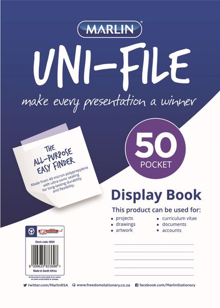 Marlin Uni-File A4 Soft Cover Display File - 50 Pocket (Set of 5)