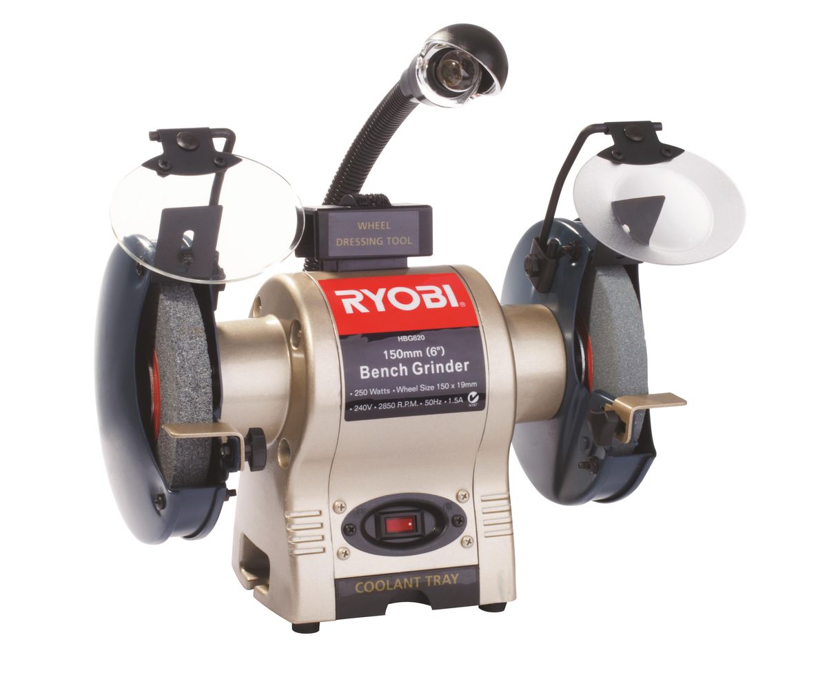 Ryobi Bench Grinder 250 Watt With Light And Wheel Dresser 150mm