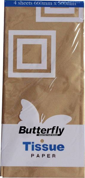 Butterfly Tissue Paper - 48 Sheets (660 X 500mm Each) Gold