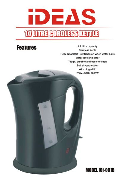 Ideas - 1.7 Litre Cordless Kettle - Black
