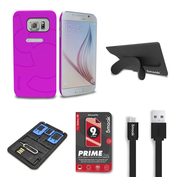 Smaak Samsung S6 Bundle Pink Sleek + Tempered Glass + Micro USB