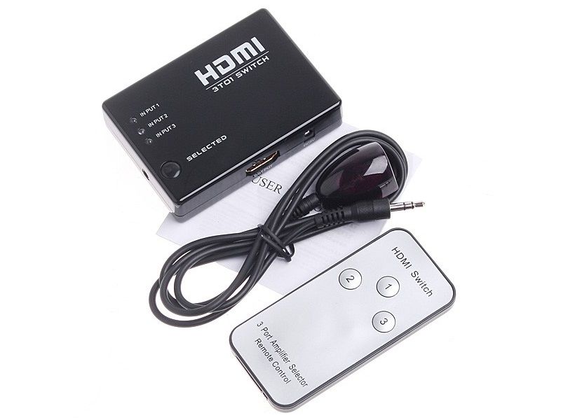 HDCabling - 3x1 (3 Input Ports) HDMI Switch with Built-in Equalizer &amp; IR Re