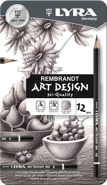 Lyra Rembrandt Art Design Set - 12 Graphite Pencils in Metal Box