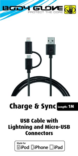 Body Glove MFI Lightning &amp; Micro USB Cable - Black