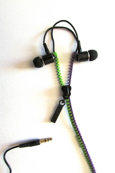 Zipper Earphones - Green &amp; Purple
