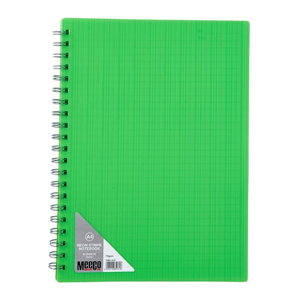 Meeco Neon Stripe A4 80 Ruled Sheets Spiral Bound Notebook - Green