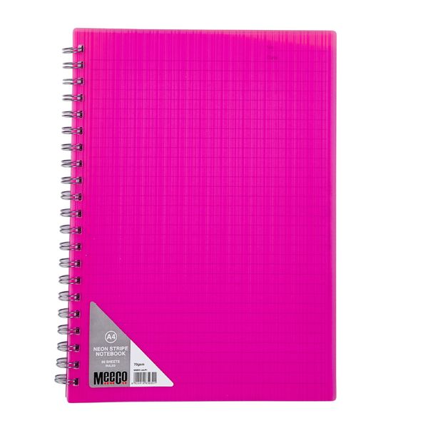 Meeco Neon Stripe A4 80 Ruled Sheets Spiral Bound Notebook - Pink