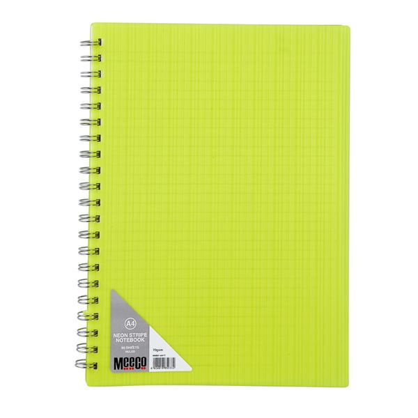 Meeco Neon Stripe A4 80 Ruled Sheets Spiral Bound Notebook - Yellow