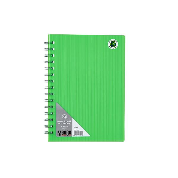 Meeco Neon Stripe A5 80 Ruled Sheets Spiral Bound Notebook - Green