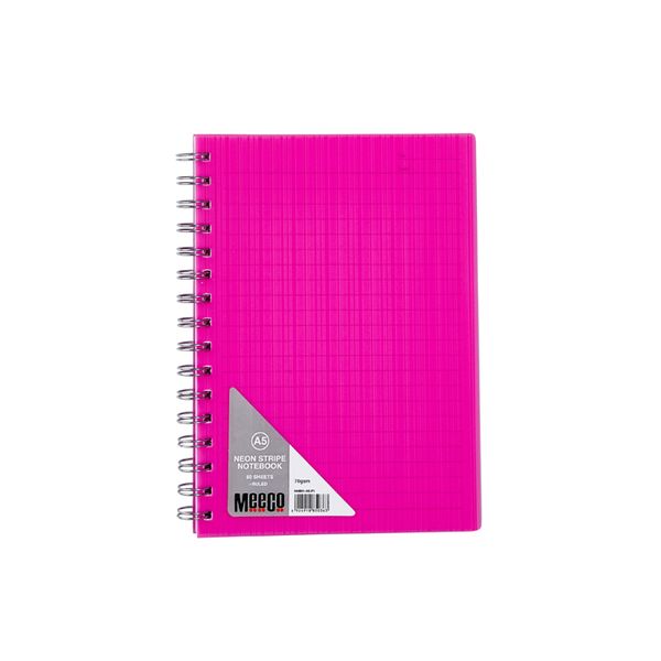 Meeco Neon Stripe A5 80 Ruled Sheets Spiral Bound Notebook - Pink