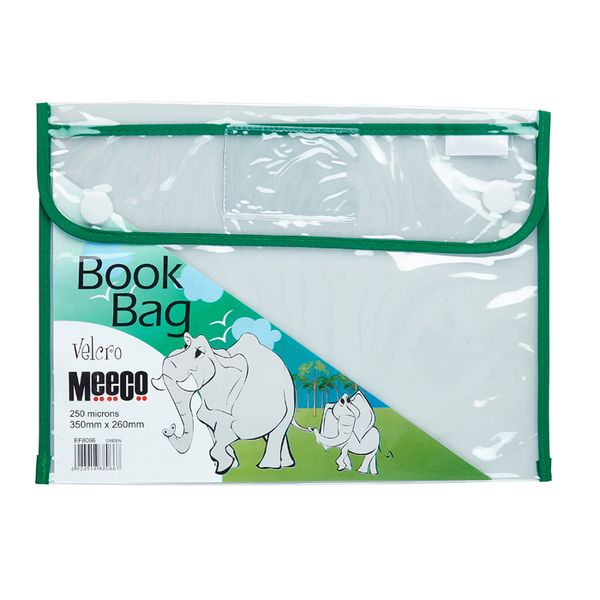 Meeco Book Bag with Hook &amp; Loop Closure - Green Piping