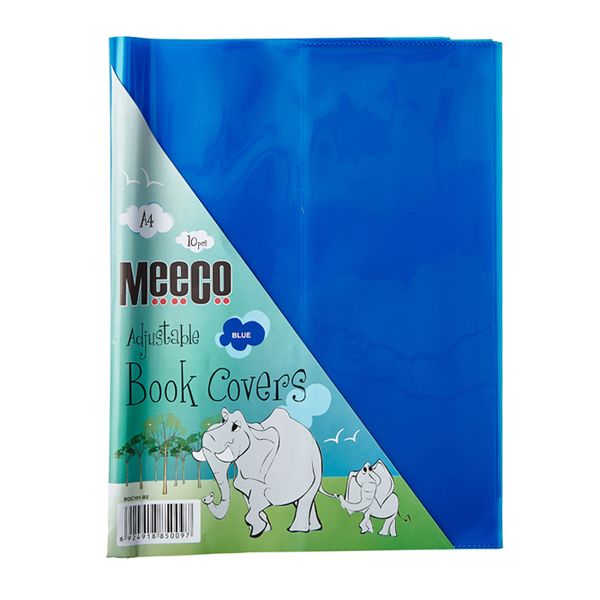 Meeco A4 130 micron Clear Adjustable Book Covers - Blue (10 Pack)