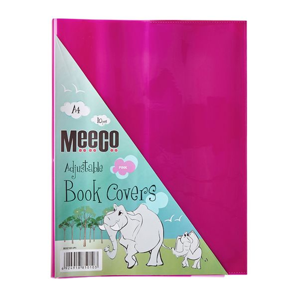 Meeco A4 130 micron Clear Adjustable Book Covers - Pink (10 Pack)