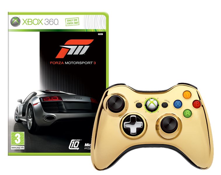 Xbox Wireless Controller Chrome Gold + Forza 3 (Xbox 360)