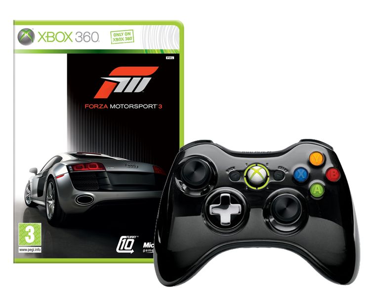 Xbox Wireless Controller Chrome Black + Forza 3 (Xbox 360)