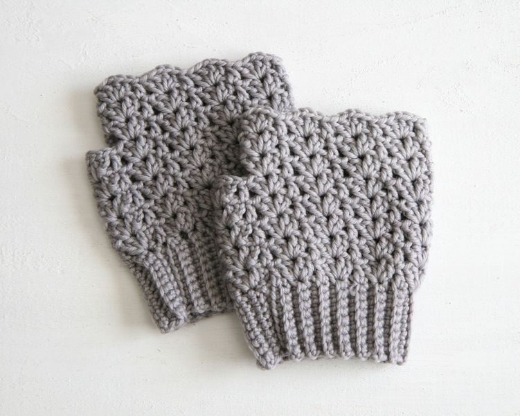 Handmade Crochet Merino Wool Fingerless Wrist Warmer Gloves Light Grey