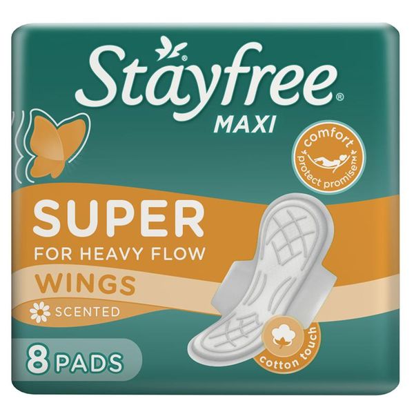 Stayfree®, Sanitary Pads, Maxi, Super, Thick, Wings, Scented, Pack of 8
